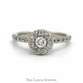 Value Expression Vintage Mark 1/2cttw Round Diamond Engagement Ring with Diamond Halo and Accented Sides in 14k White Gold