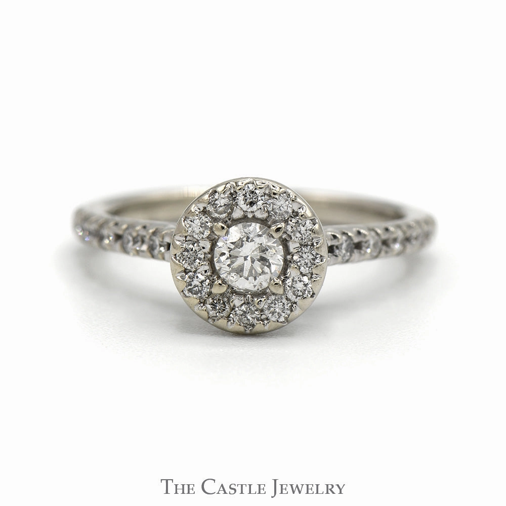 Value Expression Vintage Mark 1/2cttw Round Diamond Engagement Ring with Diamond Halo and Accented Sides in 14k White Gold