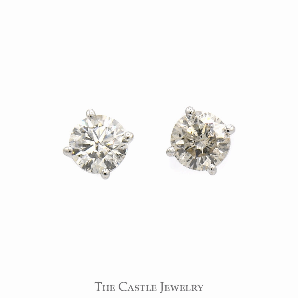 Exquisite Decor Rustic Accent 1/2cttw Round Diamond Stud Earrings in 14k White Gold Screw Backs