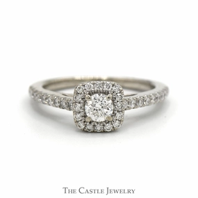 Essential Gift Romantic Mood 1/2cttw Round Diamond Vera Wang Designer Engagement Ring with Diamond Halo and Accented Sides in 14k White Gold