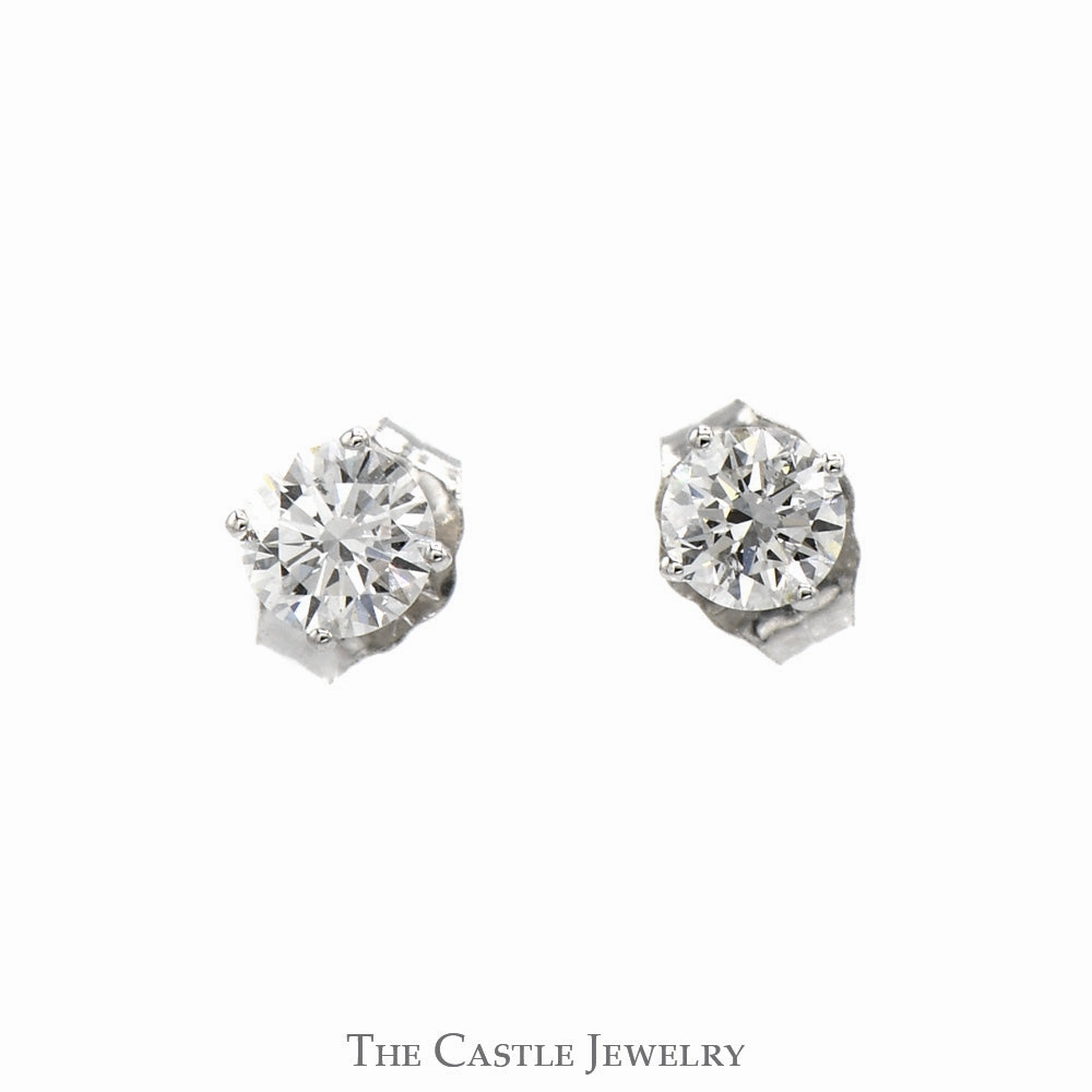 1/2cttw Round Lab Grown Diamond Stud Earrings in 14k White Gold Butterfly Pushbacks Heart-Shaped Trinket
