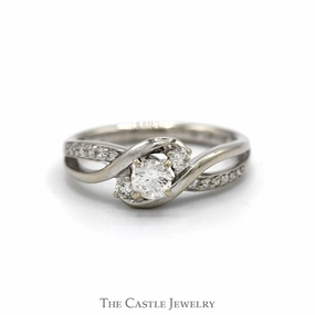 Ornate Jewelry 1/2cttw Three Stone Engagement Ring with Diamond Accents in 14k White Gold Bypass Mounting