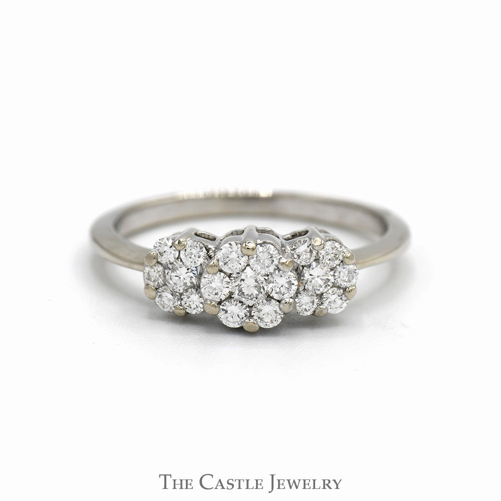 Delicate Article Timeless Trend 1/2cttw Triple Flower Diamond Cluster Ring in 14k White Gold