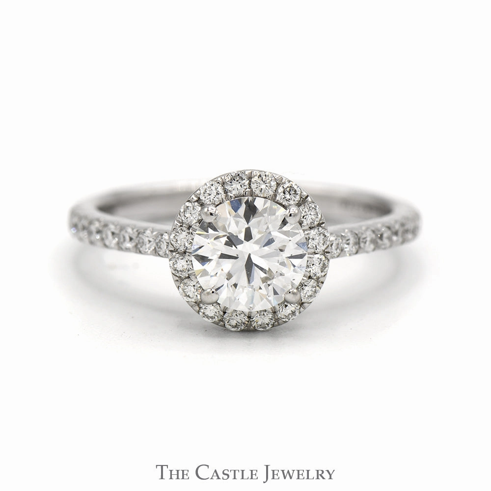 1.35cttw Lab Grown Diamond Engagement Ring with Diamond Halo & Accents in 14k White Gold Handcrafted Craft