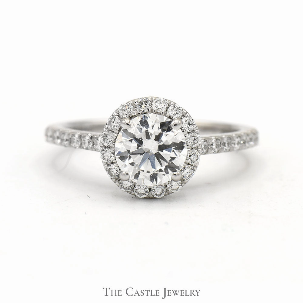 1.35cttw Lab Grown Round Diamond Engagement Ring with Halo and Accented Sides in 14k White Gold Fashion Choice