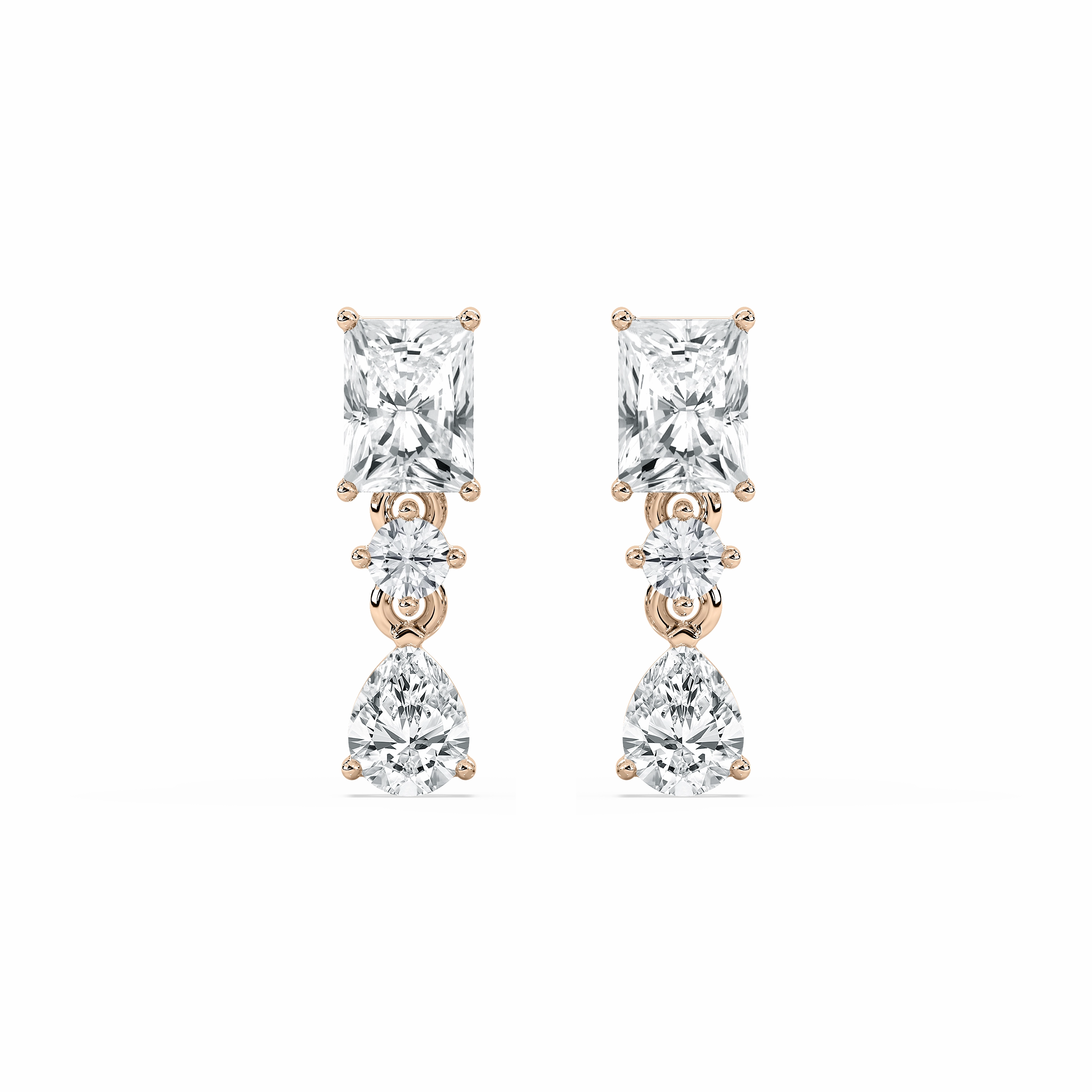 1 3/4 ctw Radiant, Pear, and Round Lab Grown Diamond Drop Earrings Durable Finish