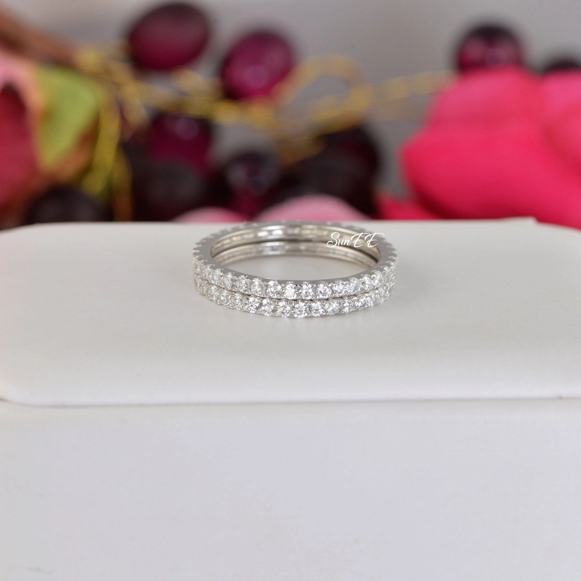 Casual Fashion 1.48ct Full Eternity Wedding Band Stack Promise Ring Diamond Simulated 925 Sterling Silver Anniversary Ring SKU:00192