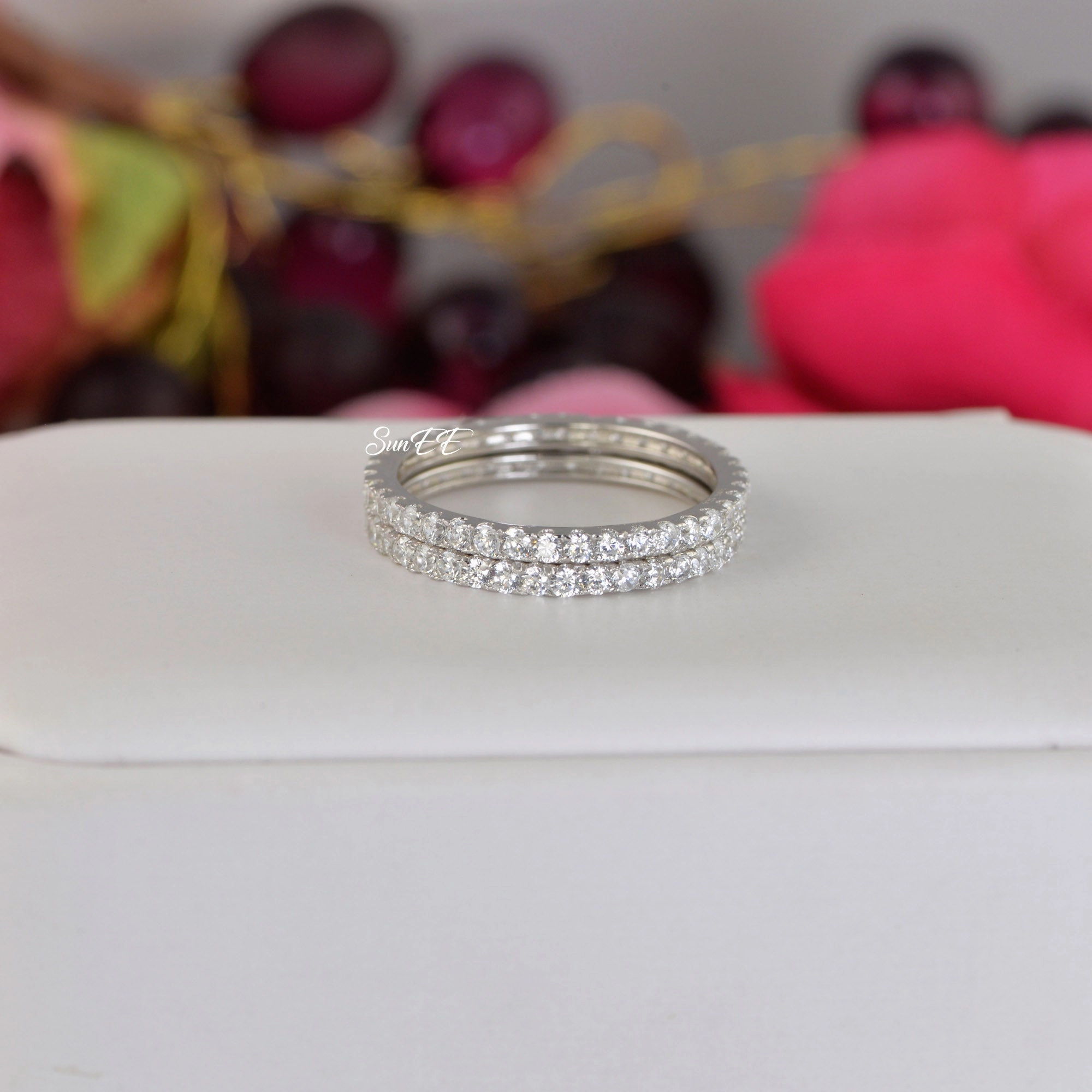 Modern Product Iconic Style 1.48ct Full Eternity Wedding Band Stack Promise Ring Diamond Simulated 925 Sterling Silver Anniversary Ring SKU:00192