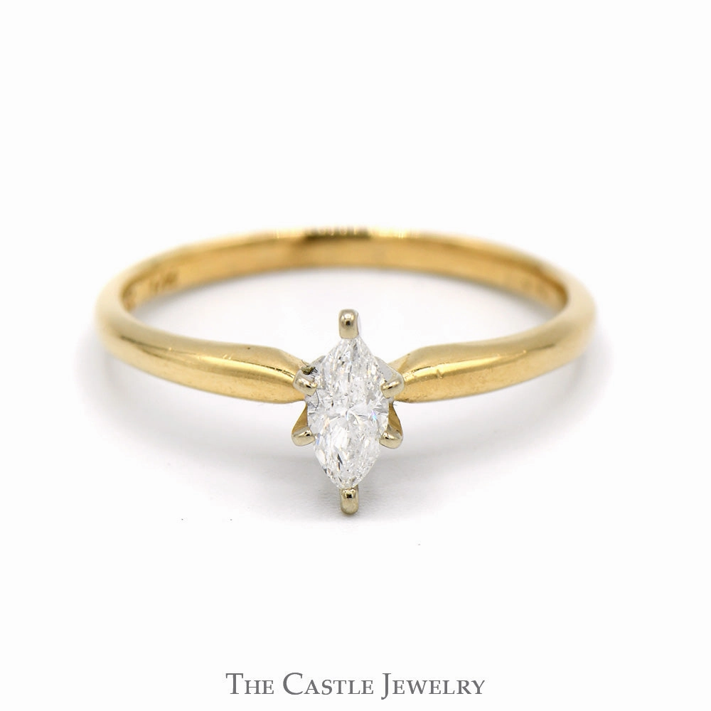 1/4ct Marquise Cut Diamond Solitaire Engagement Ring in 14k Yellow Gold Delicate Piece