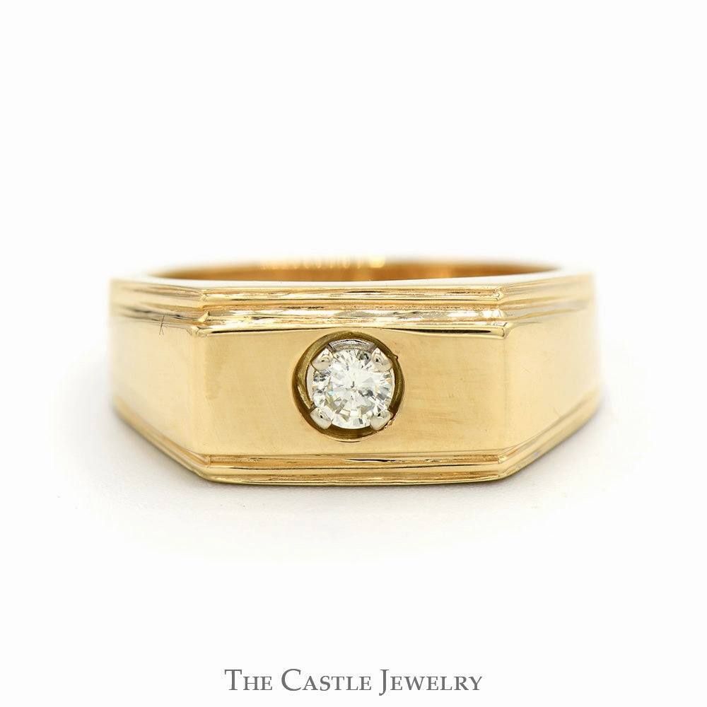 Classic Vibe 1/4ct Round Diamond Solitaire Men's Ring in 14k Yellow Gold