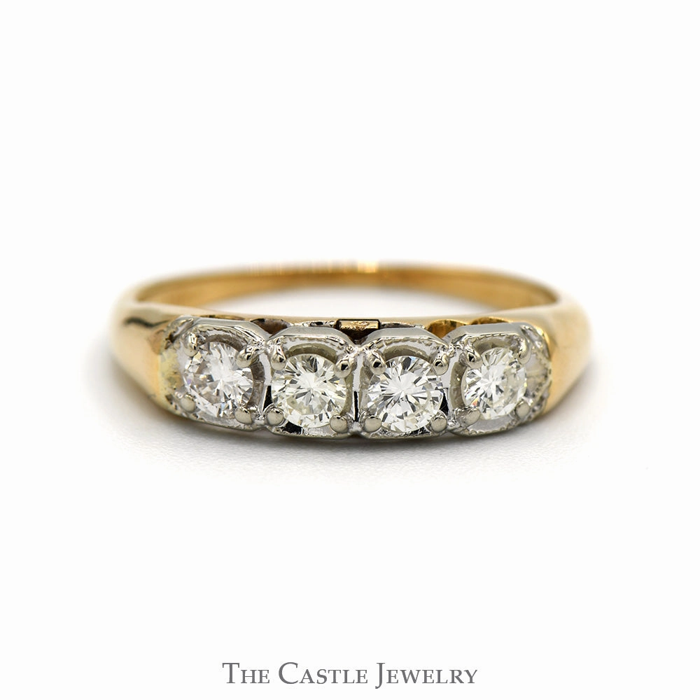 Vintage Item Personal Jewelry 1/4cttw 4 Round Diamond Wedding Band in 10k Yellow Gold