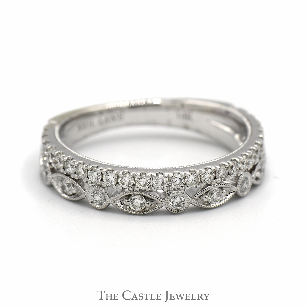 1/4cttw Neil Lane Designer Double Diamond Band in 14k White Gold Beaded Designed Mounting Brand Name Glamorous Jewelry