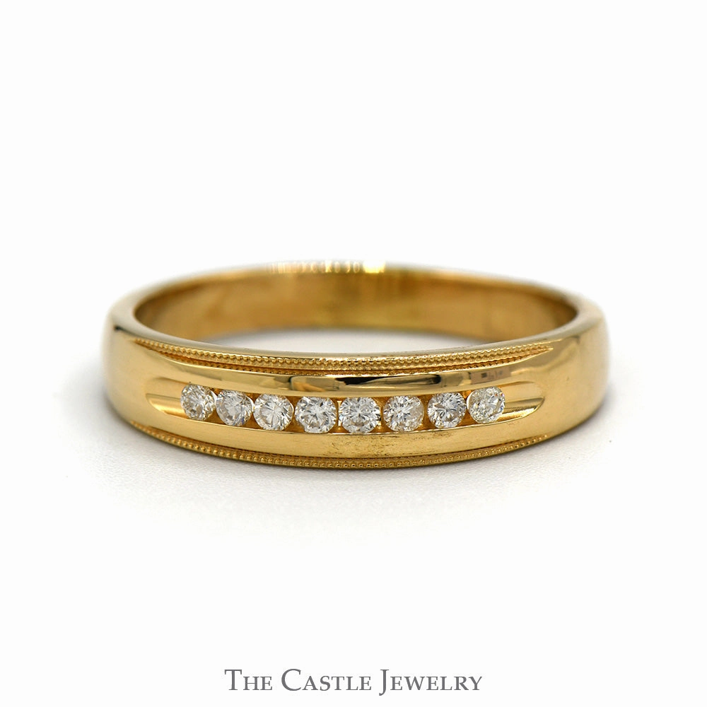 Vintage Piece Understated Touch 1/4cttw Round Channel Set Diamond Wedding Band with Milgrain Edges in 14k Yellow Gold