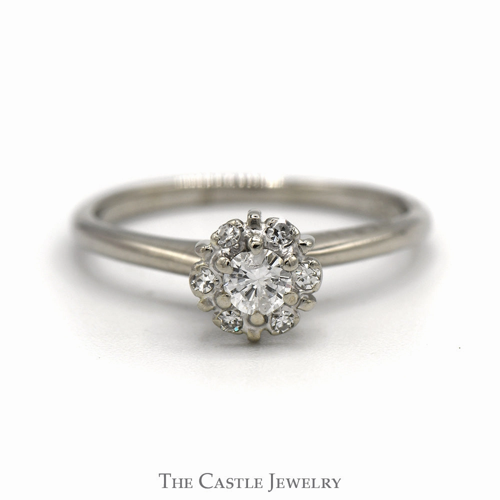 1/4cttw Round Diamond Cluster Engagement Ring in 14k White Gold Creative Token Custom Adornment