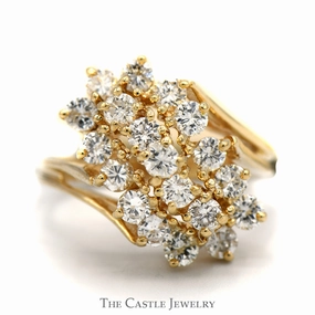 Premium Decoration 1.55cttw Waterfall Diamond Cluster Ring in 14k Yellow Gold Bypass Setting