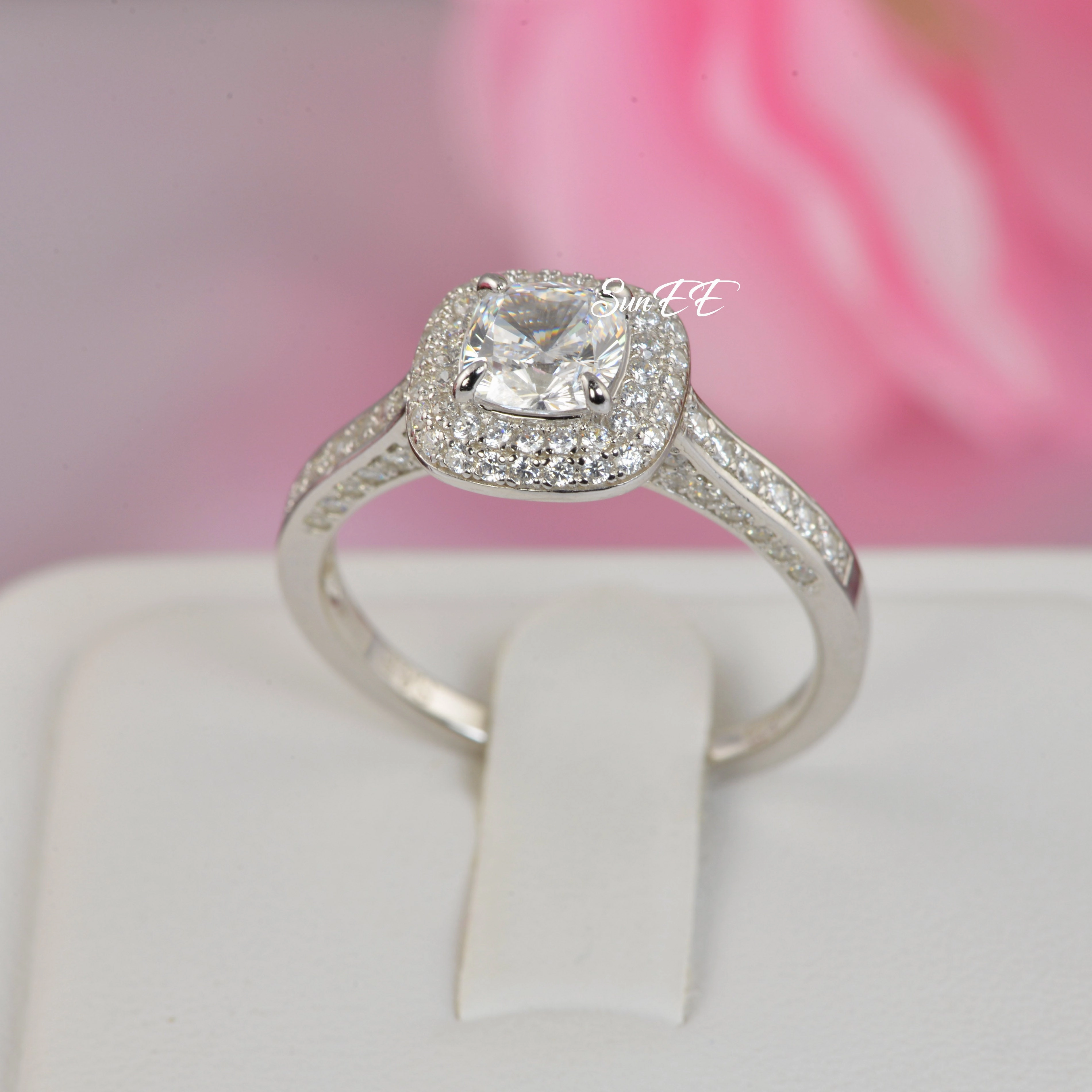 Refined Harmony 1.57ct Double Halo Cushion Cut with Heart Bridal Wedding Engagement Ring Diamond Simulated 925 Sterling Silver Anniversary Rings SKU:00230