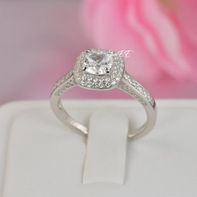 Refined Harmony 1.57ct Double Halo Cushion Cut with Heart Bridal Wedding Engagement Ring Diamond Simulated 925 Sterling Silver Anniversary Rings SKU:00230