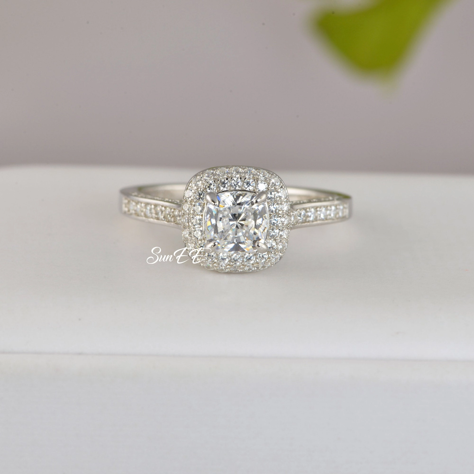 Comfortable Work Robust Build 1.57ct Double Halo Cushion Cut with Heart Bridal Wedding Engagement Ring Diamond Simulated 925 Sterling Silver Anniversary Rings SKU:00230