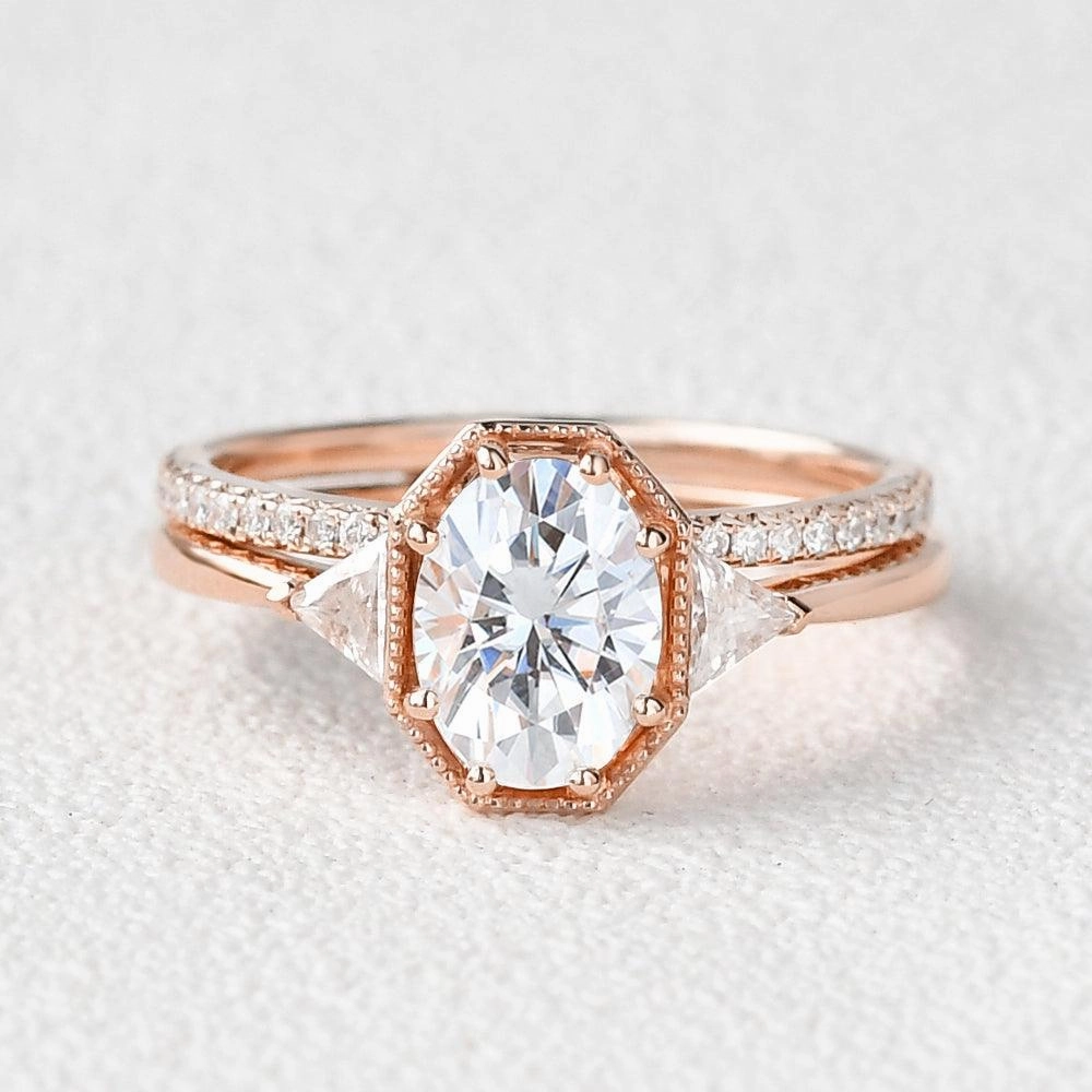 1.5ct Geometric Moissanite Retro Style Ring Set 2pcs Creative Form