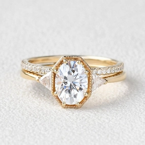 Clear Finish 1.5ct Geometric Moissanite Retro Style Ring Set 2pcs