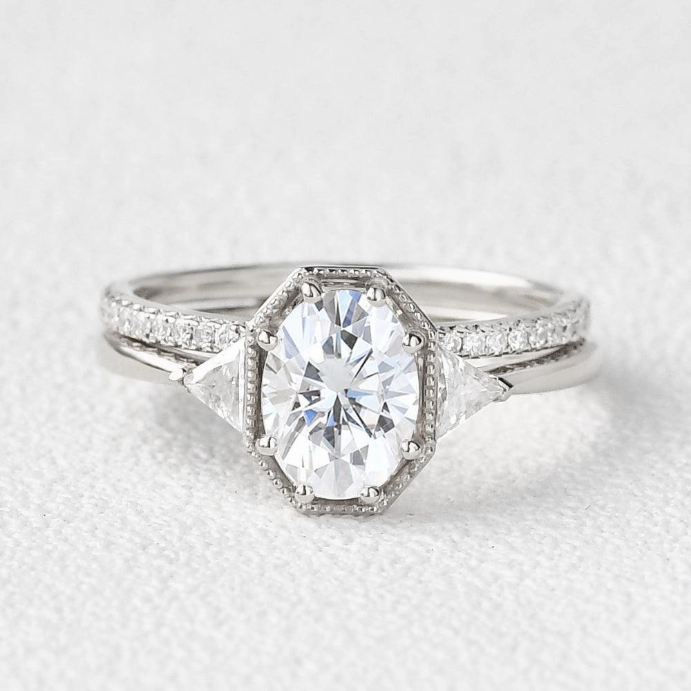 Trendy Touch 1.5ct Geometric Moissanite Retro Style Ring Set 2pcs