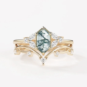 1.5ct Geometric Moss Agate Floral Vintage Ring Set 2PCS Everyday Edge Luxury Radiance