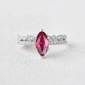 1.5ct Marquise Ruby Pave Vintage Solitaire Ring Set 2pcs Distinctive Piece Vibrant Shine