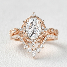 Creative Touch Night Shine 1.5ct Moissanite Vintage Inspired Chevron Ring Set 2pcs