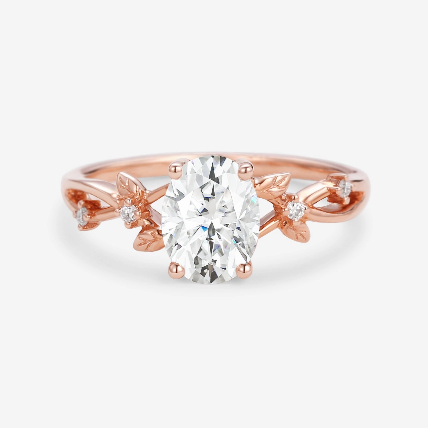 Trendy Gifts Chic Glow 1.5ct Oval Cut Moissanite Leafy White Gold Ring Set 2pcs - Wrenley