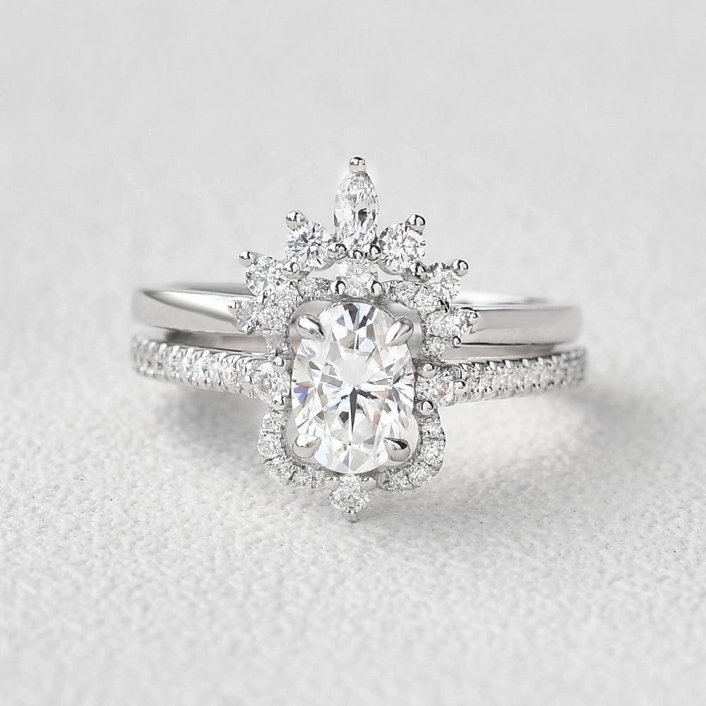 1.5ct Oval Moissanite Art-Deco Cluster Ring Set 2pcs Luxe Finish Sophisticated Edge