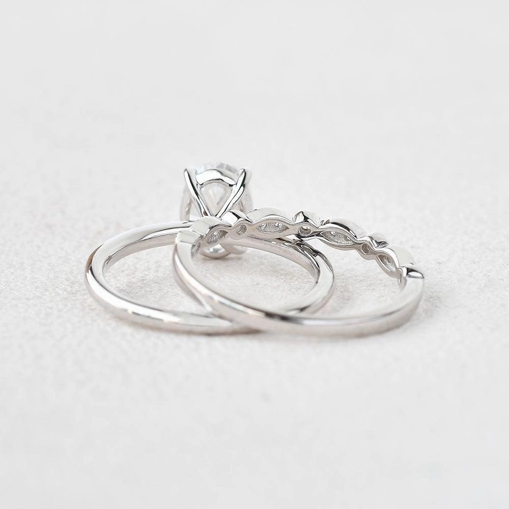 1.5ct Oval Moissanite Vintage Solitaire Ring Set 2pcs Birthday Present