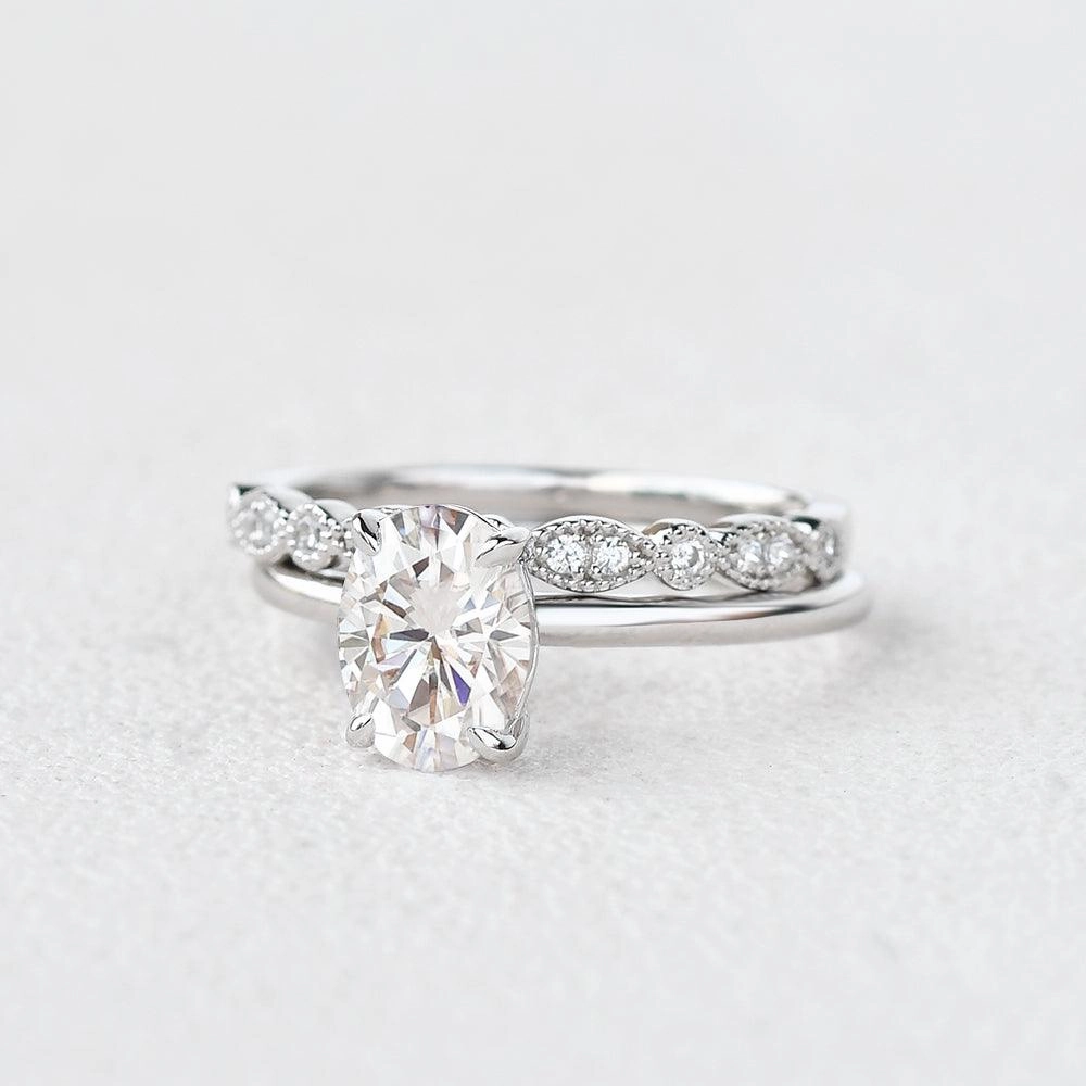 1.5ct Oval Moissanite Vintage Solitaire Ring Set 2pcs Luxury Collection Shimmer Mood