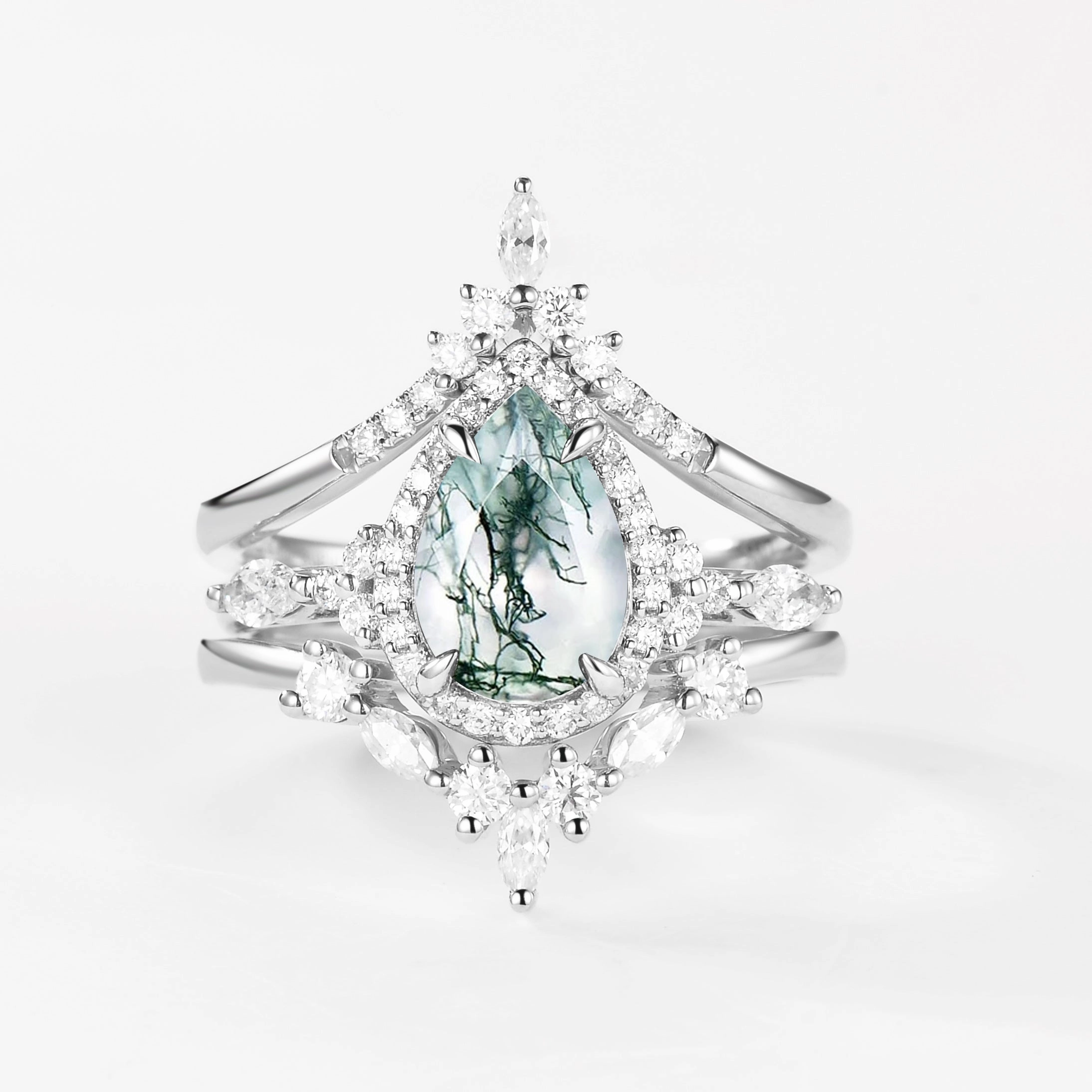 Seasonal Finish 1.5ct Pear Cut Black Rutilated Quartz Gold Ring Set 3pcs - Louisa