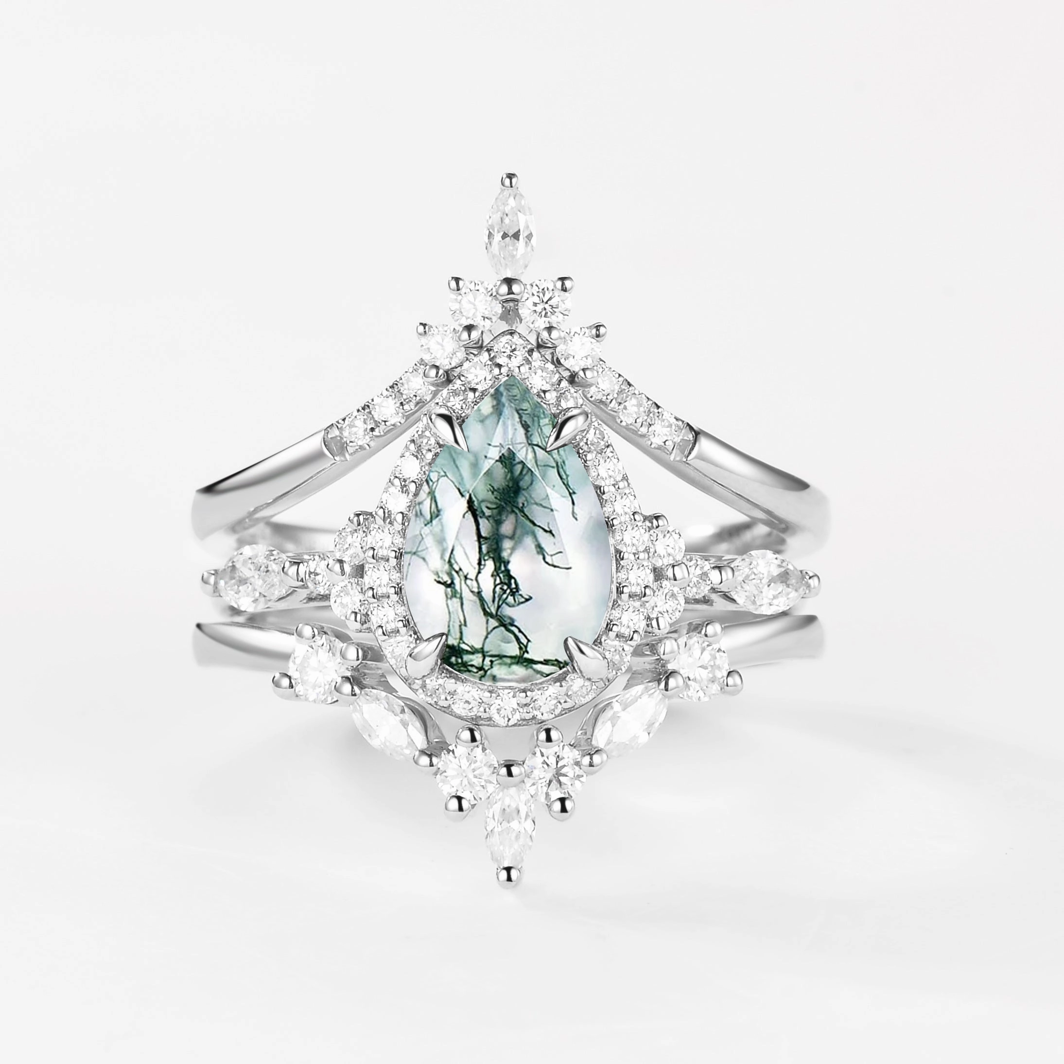 Metallic Touch 1.5ct Pear Cut Black Rutilated Quartz Gold Ring Set 3pcs - Louisa