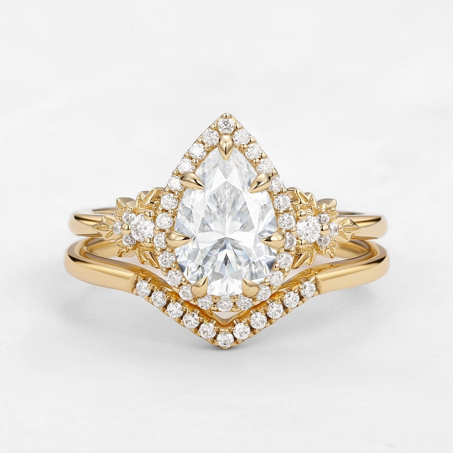 Precious Appeal 1.5ct Pear Moissanite Maple Leafy Halo Infinity Ring Set 2pcs - Tara