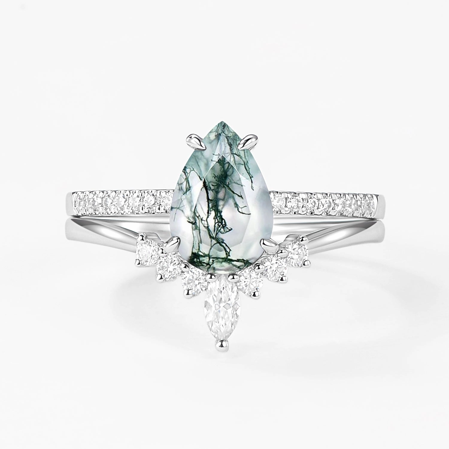 Refined Vibe Texture Play 1.5ct Pear Shaped Black Rutilated Quartz Engagement Ring Set 2pcs