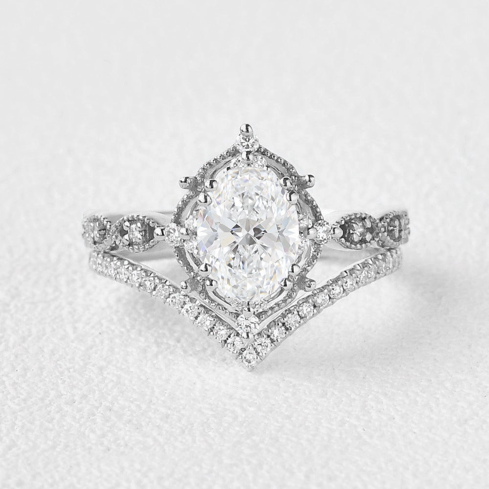 Gorgeous Finish 1.5ct Signature Vintage Lab Grown Diamond Ring Set 2pcs