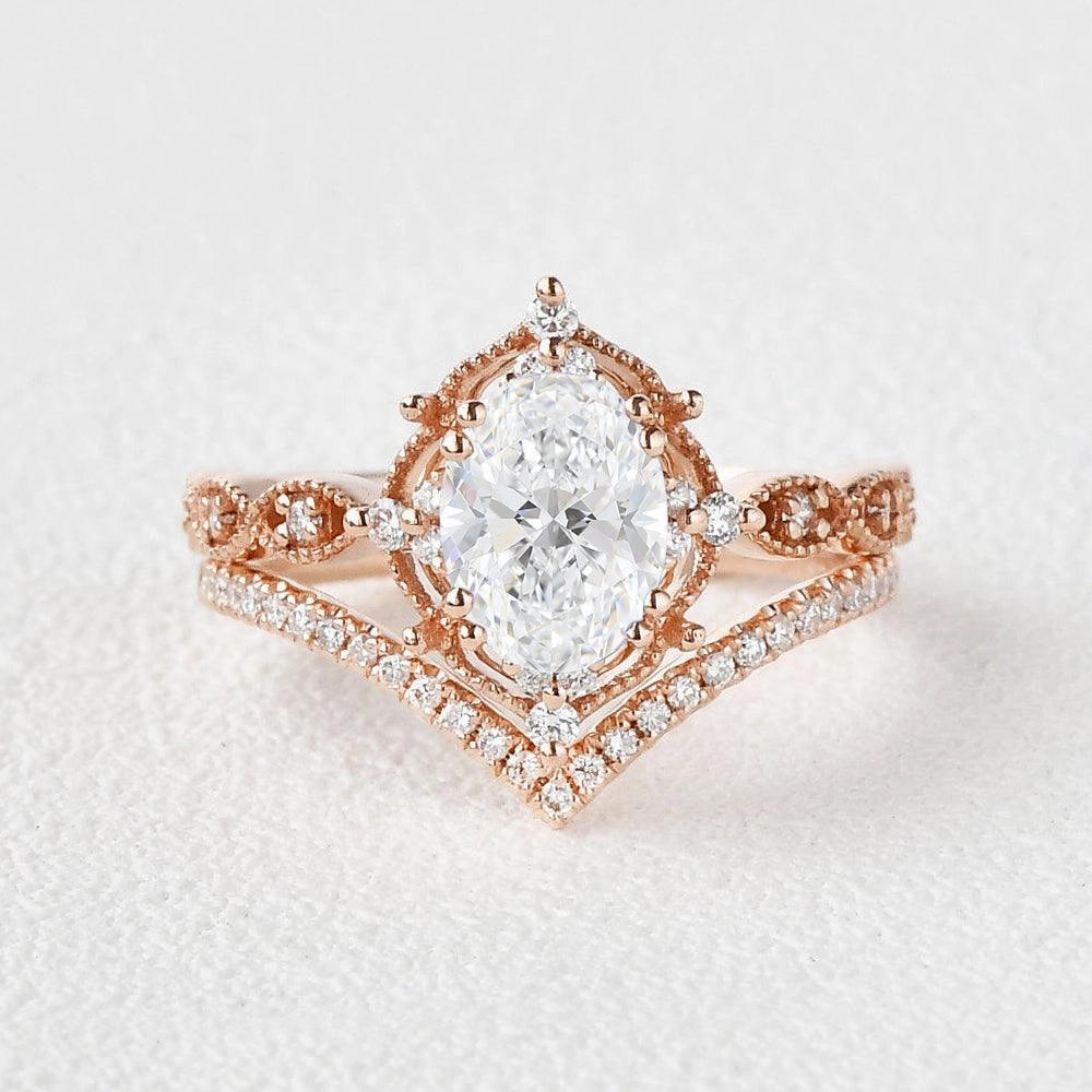 Radiant Shine High Fashion 1.5ct Signature Vintage Lab Grown Diamond Ring Set 2pcs