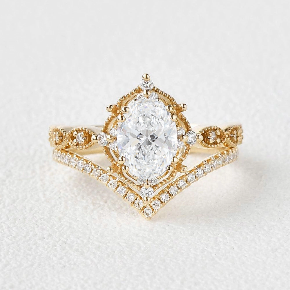 Fashion Collection Charming Pieces Design 1.5ct Signature Vintage Lab Grown Diamond Ring Set 2pcs