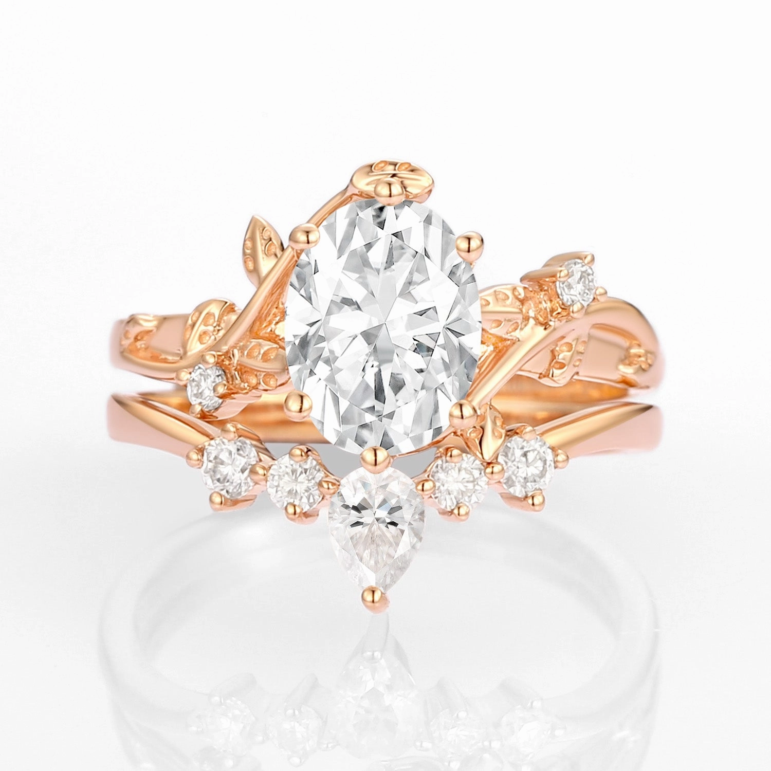 1.5ct Unique Oval Moissanite Vine Ring Set 2pcs - Willow Daily Essential Minimal Mood