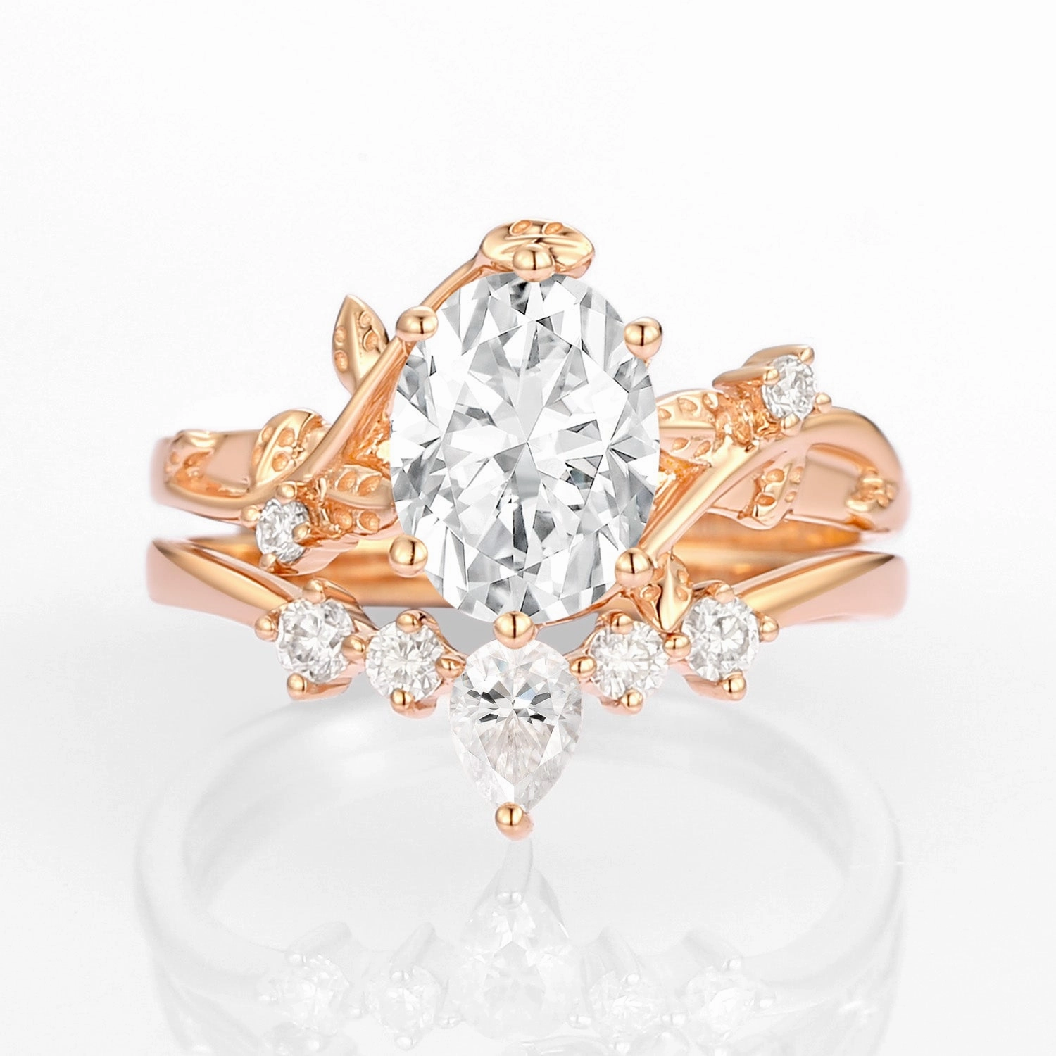 Polished Accessory 1.5ct Unique Oval Moissanite Vine Ring Set 2pcs - Willow