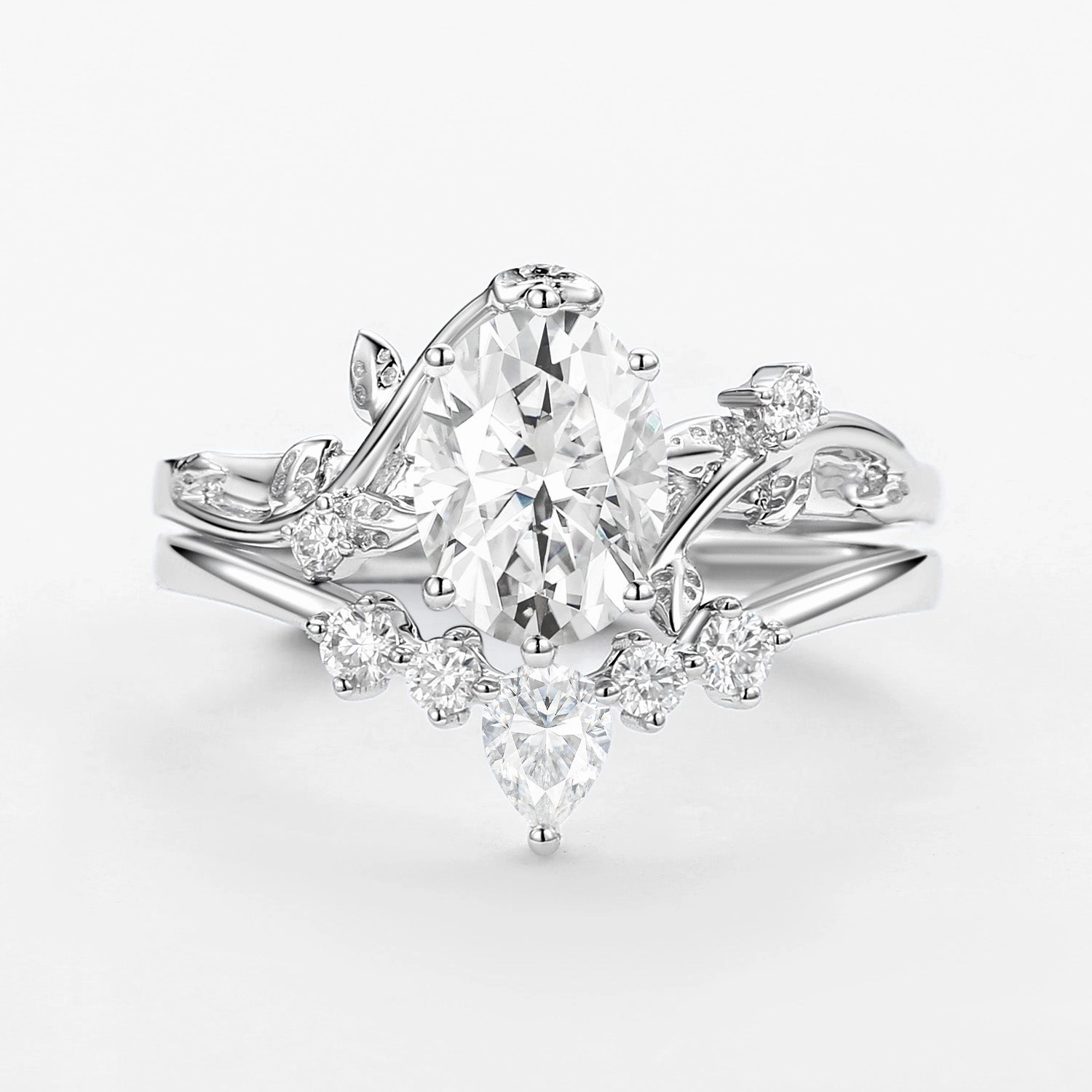 Timeless Jewelry Look Timeless Mood 1.5ct Unique Oval Moissanite Vine Ring Set 2pcs - Willow