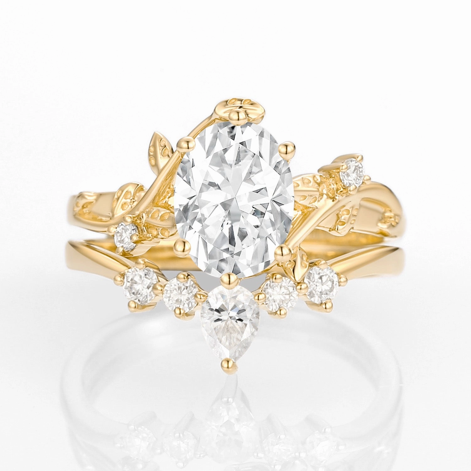 Balanced Design 1.5ct Unique Oval Moissanite Vine Ring Set 2pcs - Willow