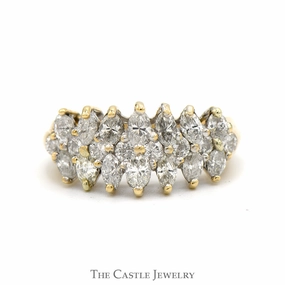 Meaningful Piece 1.5cttw Marquise and Round Diamond Cluster Band in 14k Yellow Gold