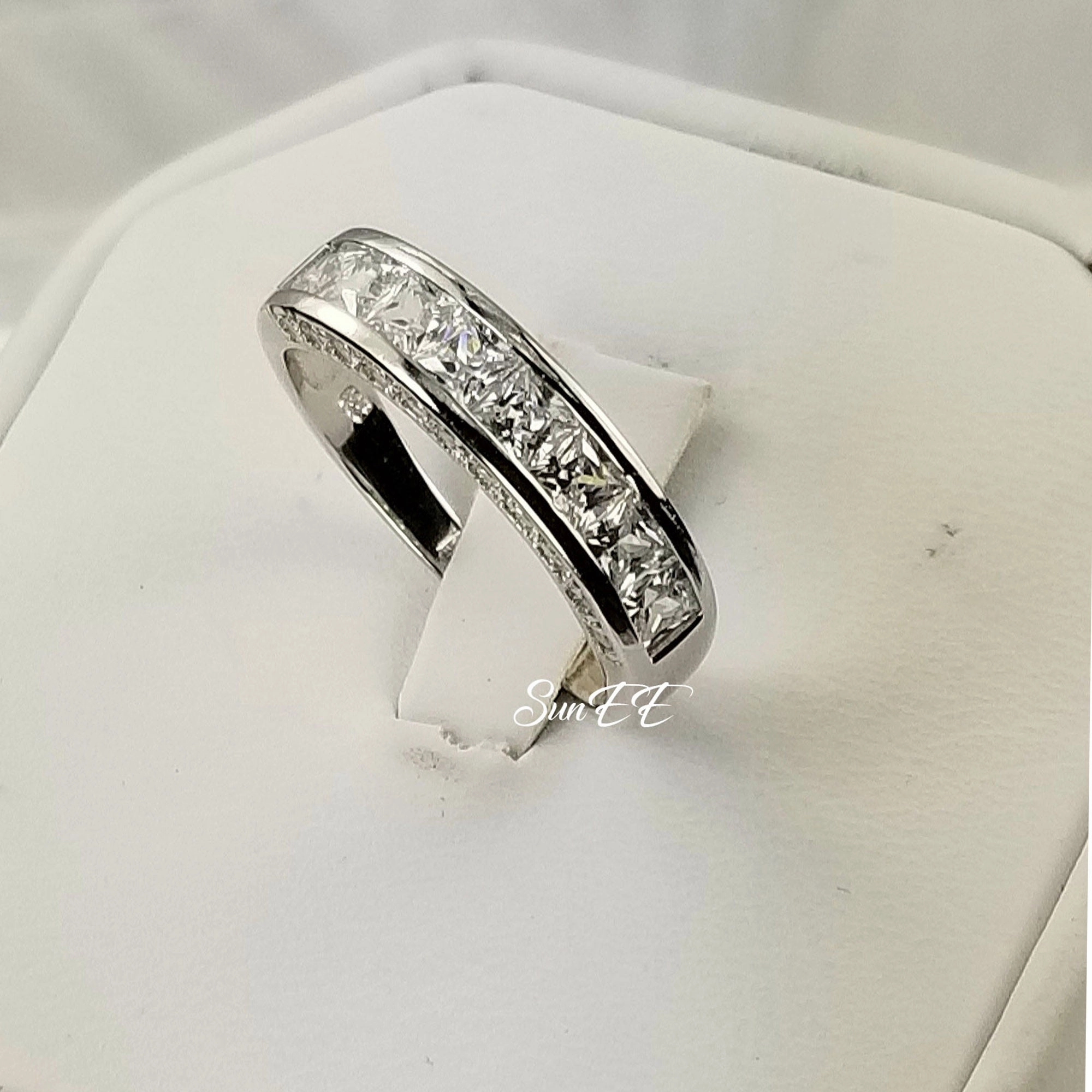Artist Signed Superior Style 1.66ct Princess Cut Bridal Wedding Band Engagement Ring Diamond Simulated 925 Sterling Silver Anniversary Ring SKU:00143