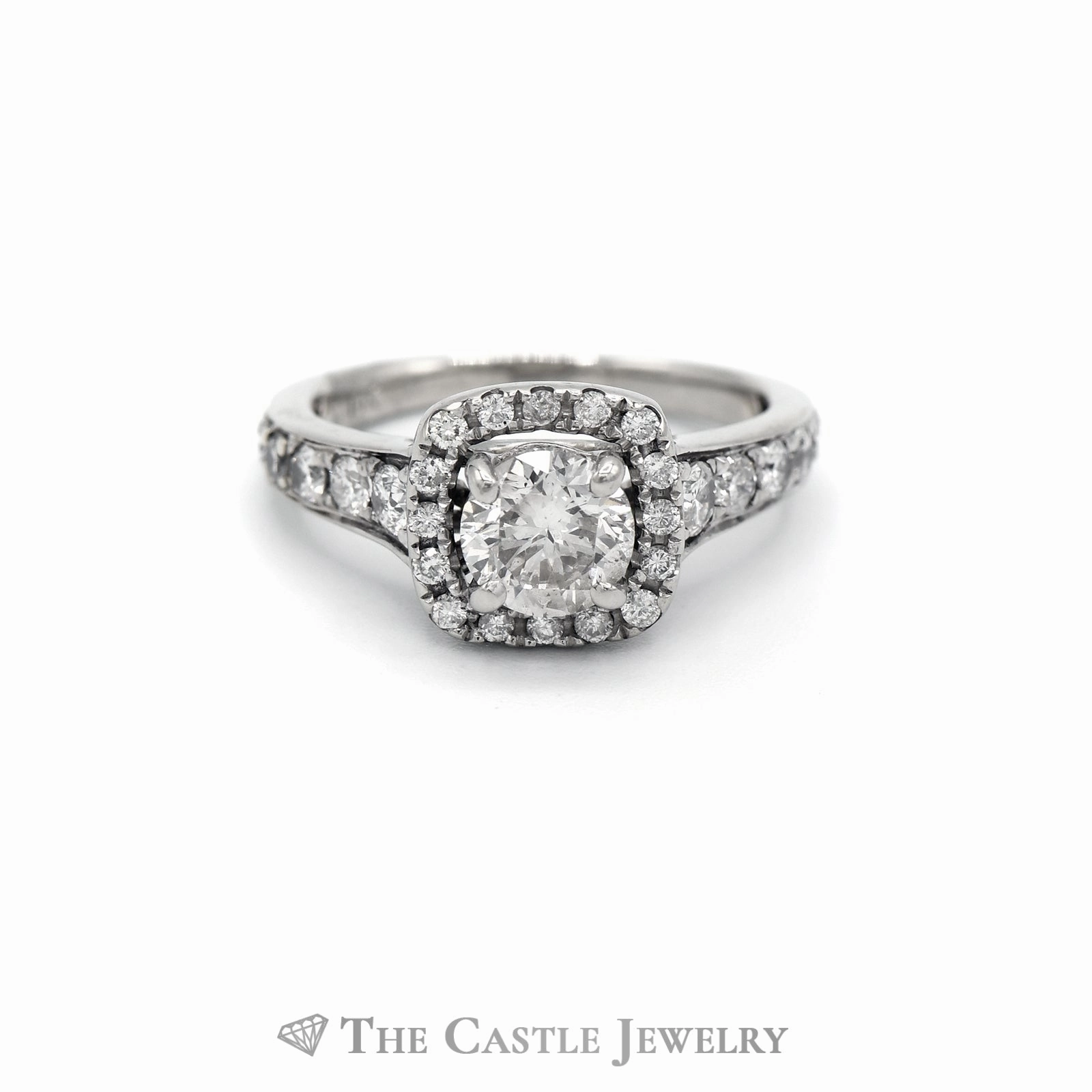 1.79CTTW Diamond Halo Engagement Ring with Diamond Accents in 14KT White Gold Youth Present Complex pattern