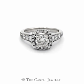 1.79CTTW Diamond Halo Engagement Ring with Diamond Accents in 14KT White Gold Youth Present Complex pattern