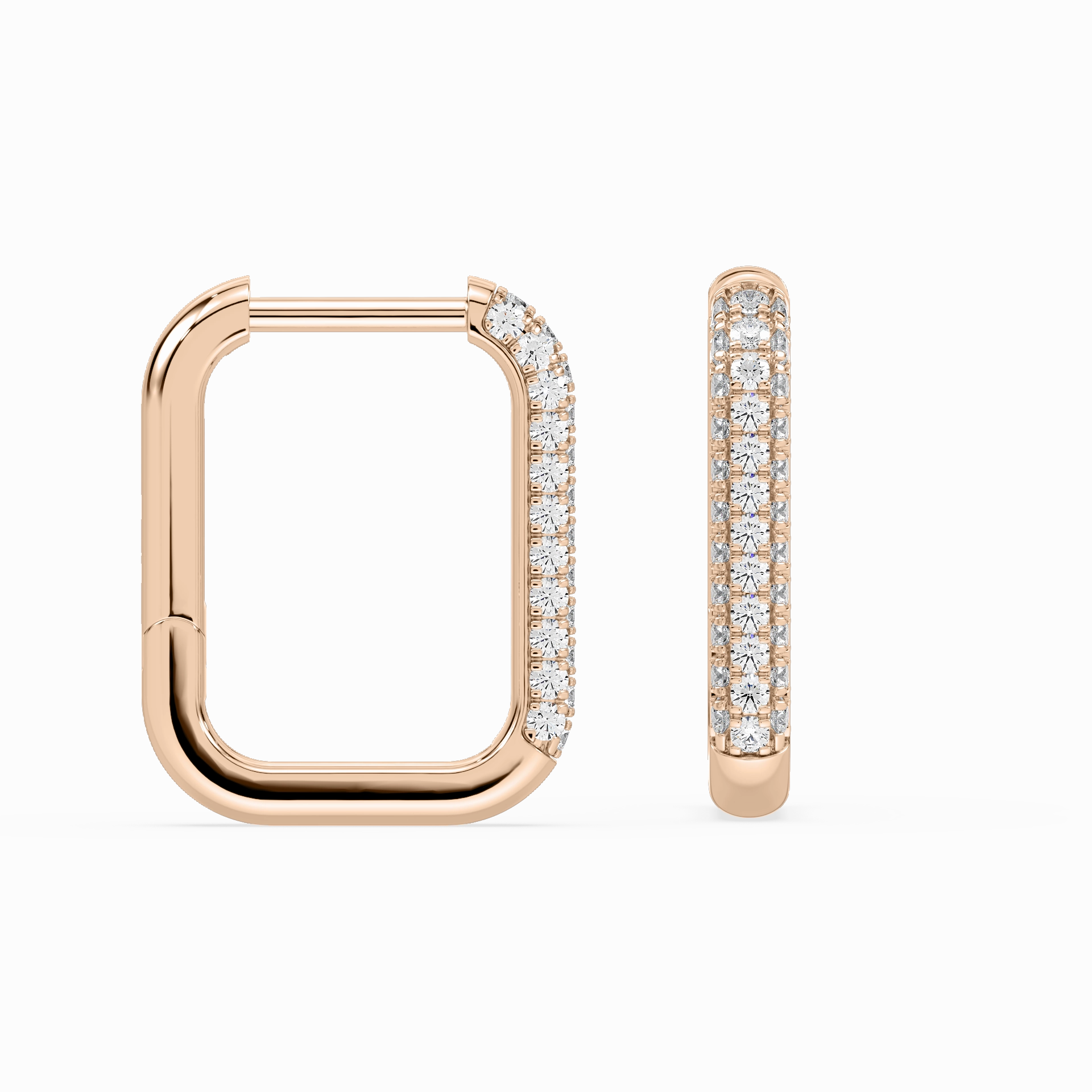 Curved Ornament Durable Detail 1/8 ctw Round Lab Grown Diamond Pav?? Rectangle Hoop Earrings