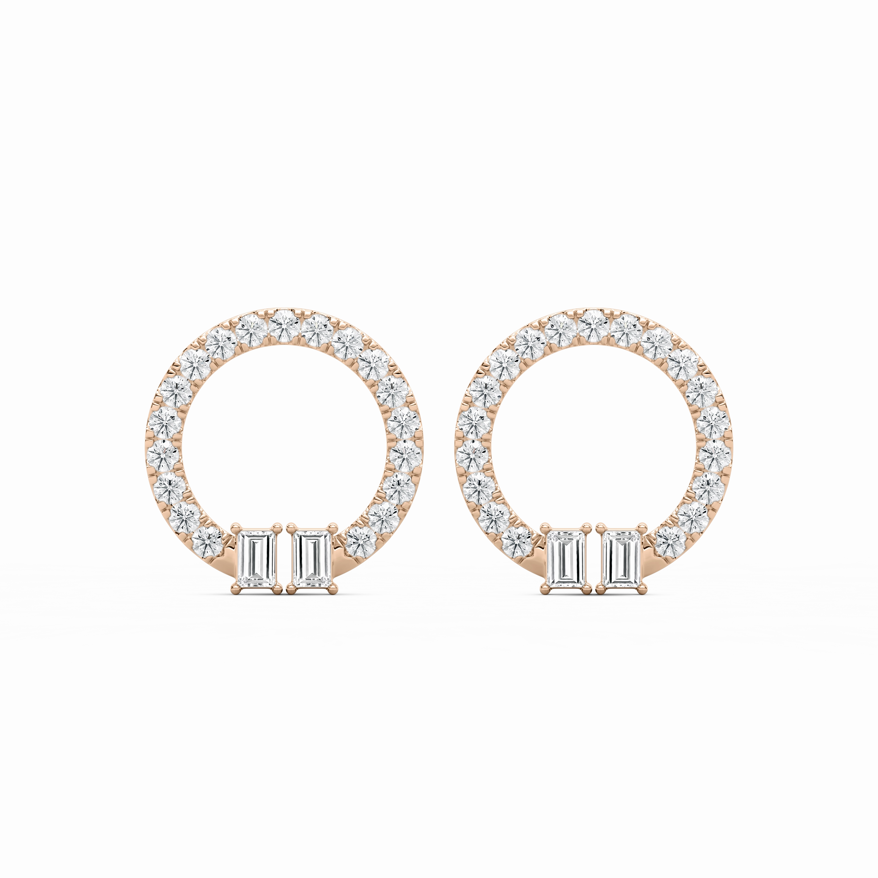 1 ?/? ctw Baguette and Round Lab Grown Diamond Circle Earrings Futuristic Ornament