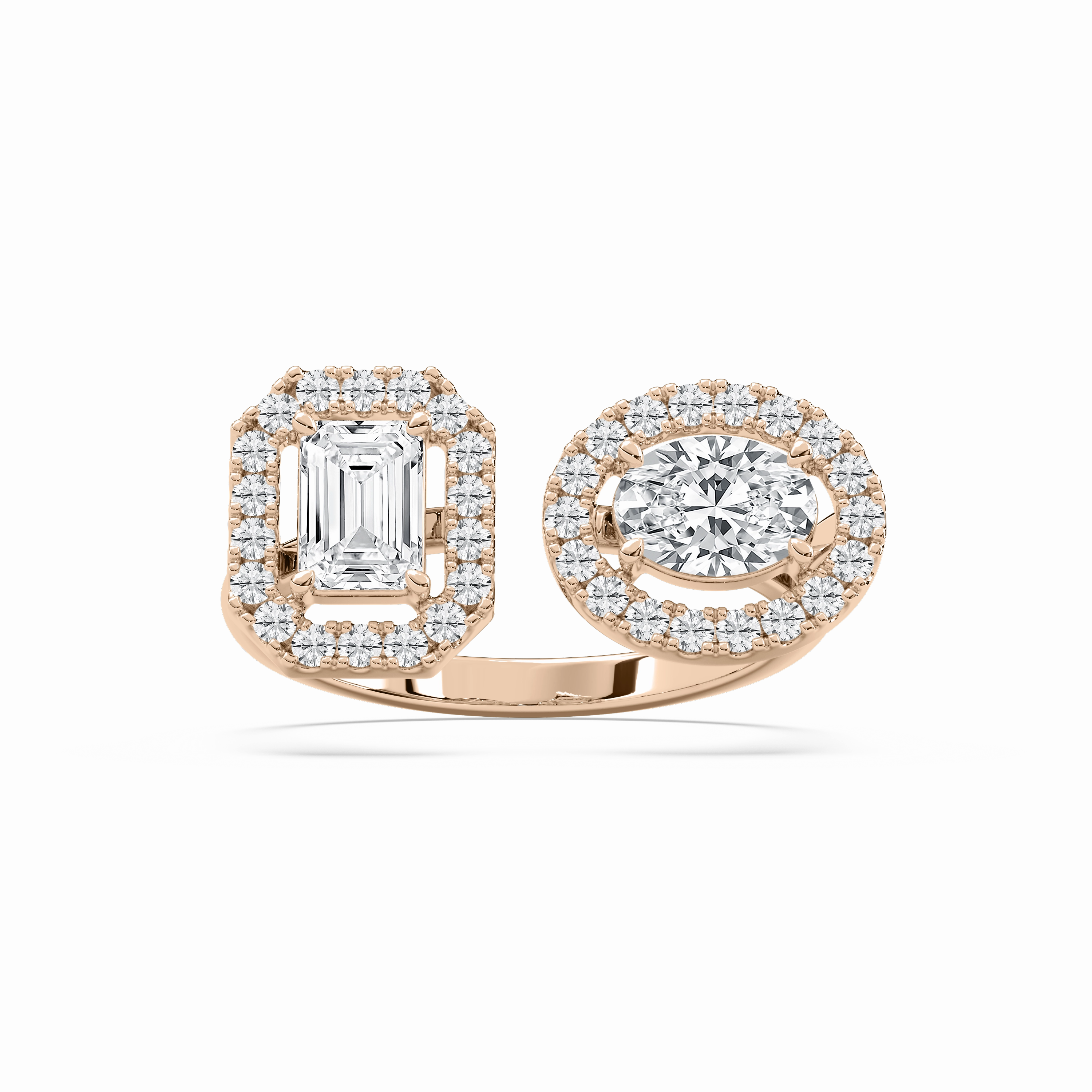 Modern Application Beautiful Decoration 1 ? ctw Emerald, Oval and Round Lab Grown Diamond Halo Toi et Moi Ring